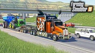 BIG KENWORTH SLEEPER! HAULING $750,000 WORTH OF EQUIPMENT ACROSS COUNTRY | FARMING SIMULATOR 2019