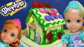 SHOPKINS Vanilla House! ELSA & ANNA toddlers build & decorate it with lots of royal icing & candies!