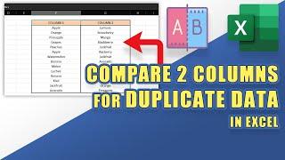 EXCEL - How to COMPARE Two Columns for DUPLICATE DATA  (2 Easy Methods)