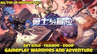 Gameplay Warriors and Adventure - get gold - fashion - equip - all top up discount 65%