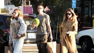 Angelina Jolie with Knox and Vivienne Grocery Shopping in Los Angeles