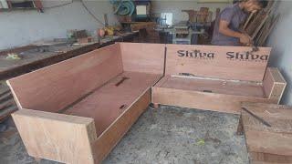 L-shape sofa (corner sofa disign) how to make sofa at home | setti kaise tyar kare