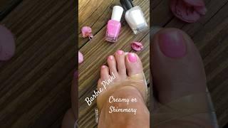 Barbie pink pedi! Do you like creamy or shimmering pink? #barbie #pink #pedicure  #nailpolishswatch