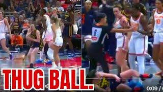 Caitlin Clark BLASTED to GROUND by Marina Mabrey! Jacy Sheldon w a VICIOUS EYE GOUGE! WNBA = JOKE!