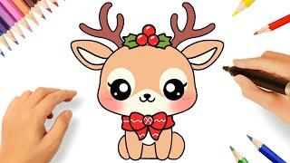 HOW TO DRAW A CUTE CHRISTMAS REINDEER EASY 