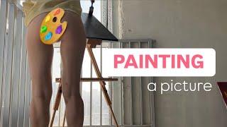 Girl draws a picture in panties ️‍Part 1