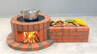 How to make a 2 in 1 wood stove from red brick and cement is simple and beautiful