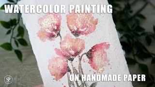 Floral watercolor painting on HANDMADE paper - Paint with me REAL TIME