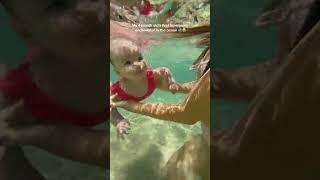 4 Month Old's 1st Time Swimming Underwater  #shorts