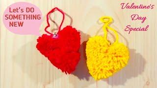 Easy Pom Pom Heart Making Idea with Finger - Amazing Valentine's Day Crafts - How to Make Yarn Heart