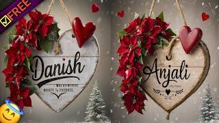 How To Make Trending Name Art Dp | Snow Fall Night Scene | Name On wood Heart Hang With Strings #dpi