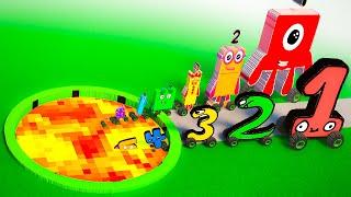 Big & Small Number Blocks & Lore Cars  VS Lava Pit Vs Obstacle Course | TEARDOWN