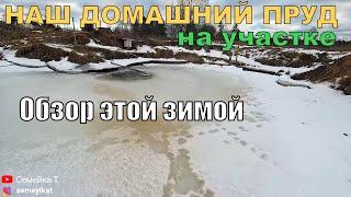 Обзор своего пруда на даче в январе: Как упал уровень в нашем пруду, глубина, и где зимует рыба...