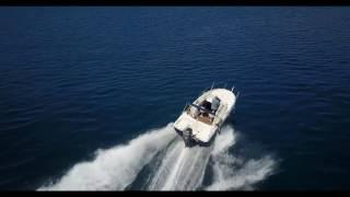 Aerial Video Active Tracking Speed Boat Video 1 in front of Corfu Town