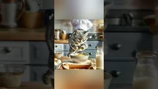 ##Vika reads a book on how to make a cake and then starts She makes her cake and puts cream on it.##