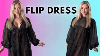 4K Black Sheer Flip Dress Try On|Transparent Try On Haul 2024 with Jo