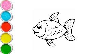 How To Draw   Cute fish Drawing, Painting & Coloring For Kids and Toddlers_