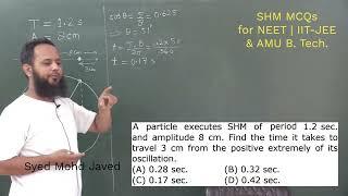 A particle executes SHM of period 1.2 sec. and amplitude 8 cm. Find the time it takes to travel 3 cm