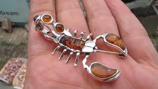 Silver Scorpion with Amber