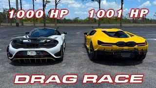 McLaren 765LT vs Lamborghini Revuelto 1/4 Mile Drag Race