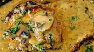 JUICY Smothered Pork Chops With CREAMY Mushroom Gravy ( ONE Pan | 30 Minutes!)