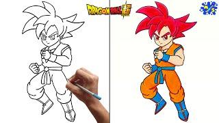 Goku Super Saiyan God Drawing || How to Draw Goku Super Saiyan God Full Body