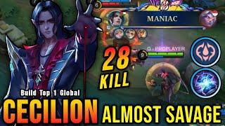 28 Kills + MANIAC!! New One Hit Build Cecilion Insane LifeSteal - Build Top 1 Global Cecilion ~ MLBB