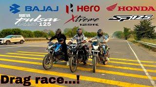 HERO XTREME 125R VS HONDA SP 125 VS BAJAJ PULSER NS 125 || DRAG RACE || @DRAGGER_JATIN