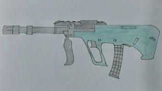 How to draw AUG A3 gun from PUBG - How to draw aug - Machine gun drawing - Big gun drawing