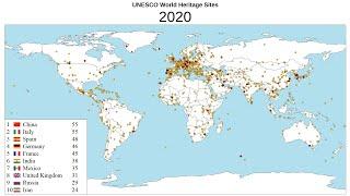 Location of UNESCO World Heritage Sites from 1978 to 2020 map and country ranking