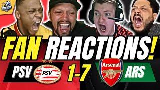 6 ARSENAL FANS CRAZYREACTION TO PSV 1-7 ARSENAL | UEFA CHAMPIONS LEAGUE FAN REACTIONS