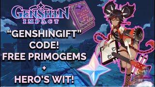 Genshin Impact: CODE "GENSHINGIFT" 50 PRIMOGEMS 3 HERO'S WIT!