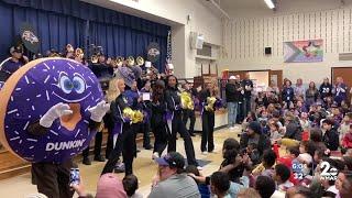 Ravens caravan holds Purple Friday Pep Rally at Bollman Bridge Elementary