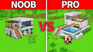 JJ Family & Mikey Family - NOOB vs PRO : Modern House Build Challenge in Minecraft!