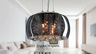 Modern Crystal Droplet Pendant Light Smoked Grey Glass Ceiling Lamp Shade Drum H3010