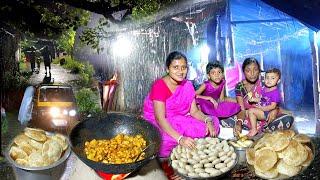 Villlage Night Life - Outdoor Daily Night Routine Super In Heavy Rain। Heavy Rain Cooking And Eating