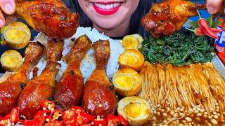 ASMR CHICKEN ADOBO, EGGS, CHILI, ENOKI MUSHROOMS, SPINACH, RICE MASSIVE Eating Sounds