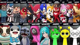 Sonic vs Mario vs Yoshi vs Italian Brainrot vs Squid Game Stitch vs Miku | Super Smash Bros Ultimate