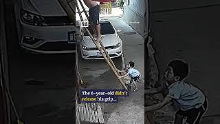 Chinese boy saves father from nasty fall by holding broken ladder steady #shorts