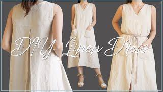 DIY Linen Sleeveless Dress With Front Slit | How To Make A Dress