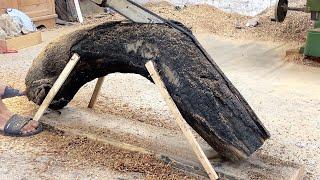 Amazing Skills Of Young Carpenter With Burnt Tree Trunk // The Most Amazing And Unique Table Project