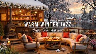 Warm Jazz Music ~ Cozy Winter Porch Ambience  Relaxing Jazz Instrumental Music & Fireplace Sounds