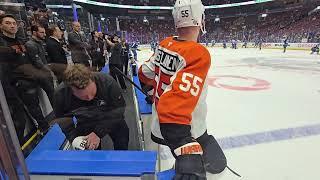 Matvey Michkov and Jett Luchanko first NHL pre-game skate.