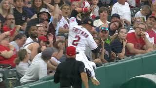 Tyler Freeman leaps into the netting make a stellar play