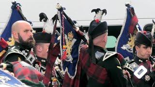 2 SCOTS - Pipes, Drums & Bugles tuning pipes outside Holyrood Palace