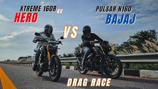 2023 Hero Xtreme 160r 4v Vs Bajaj Pulsar N160 who will Win? | Drag Race