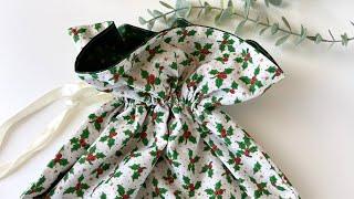 How to sew a reusable, lined, drawstring gift bag for Christmas. Make fabric storage bags.