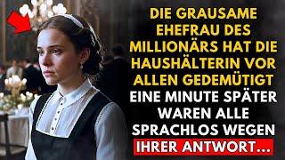 Die grausame Ehefrau des Millionärs demütigte die Angestellte vor allen  Eine Minute später...