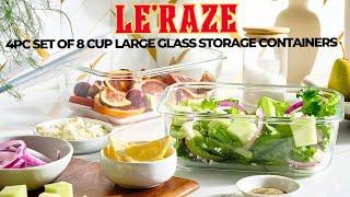 Le'raze 4pc Set: 8 Cup Large Glass Storage Containers