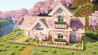 [Minecraft] How to Build a Cute Cherry Blossom House / Tutorial